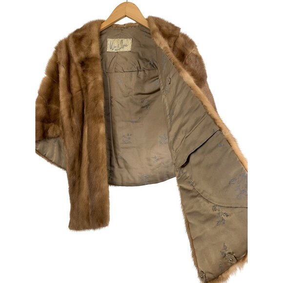 Vintage 50s Wm A Lewis Mink Fur Stole Cape Lined Multi-Way GUC 8044 hand muffle - Picture 1 of 9
